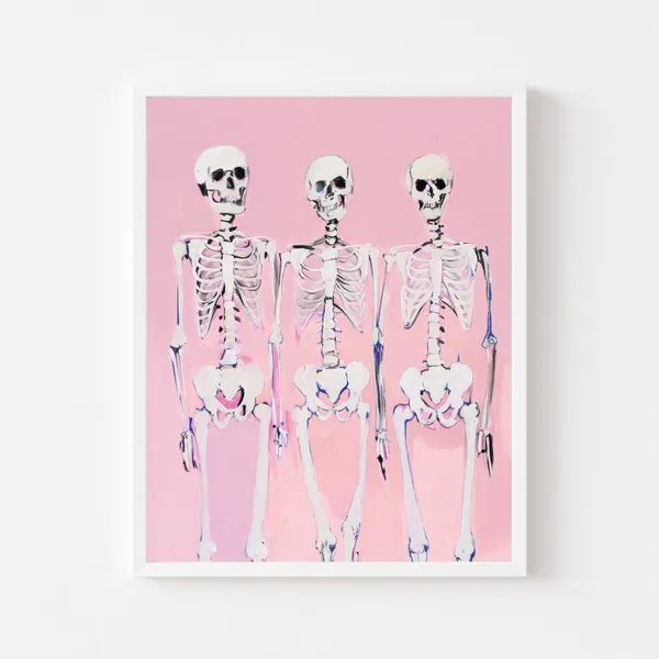 Three Skeletons Pink Halloween Wall Art Print