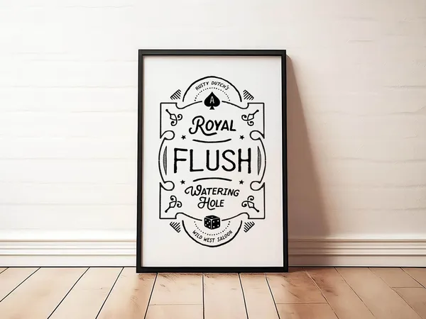 Western Bathroom Humor Art Print, Royal Flush Sign