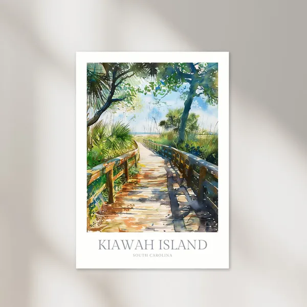 Kiawah Island Watercolor Travel Poster, South Carolina