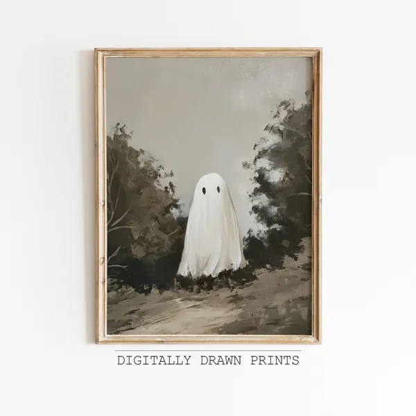 Cute Ghost Vintage Oil Painting Landscape Art Print