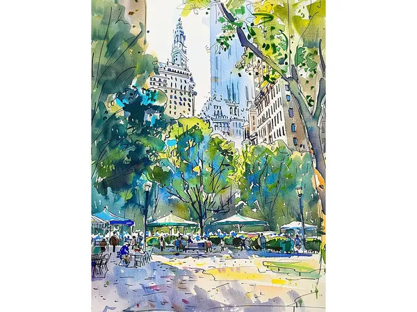 Bryant Park New York Cityscape Watercolor Art Print