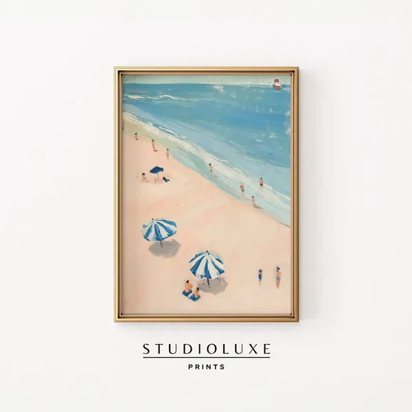 Beachy Vintage Oil Painting Coastal Art Print