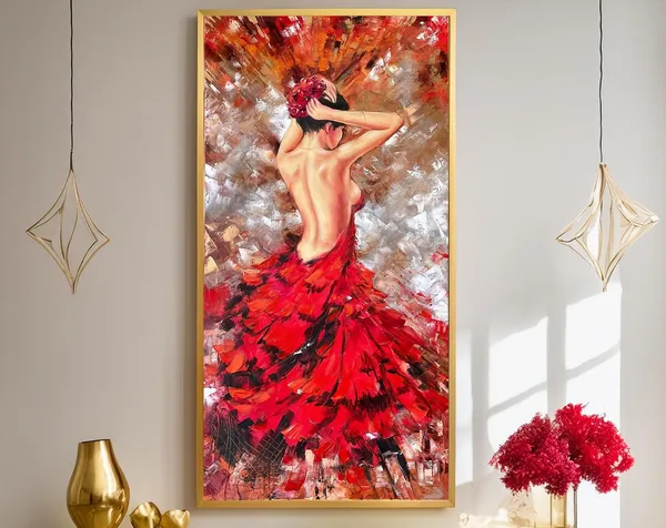 Woman in Red Dress Figure Art Print, Abstract Dancer