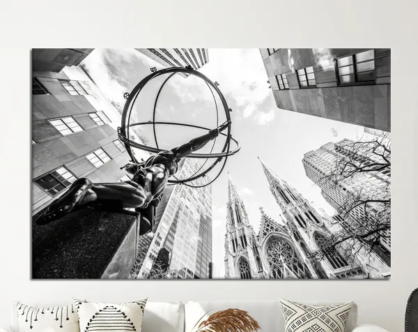 Atlas Statue Ny Travel Poster, Cityscape Art Print