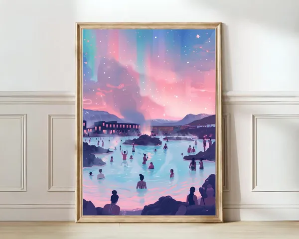 Iceland Illustration Reykjavik, Blue Lagoon Travel Poster