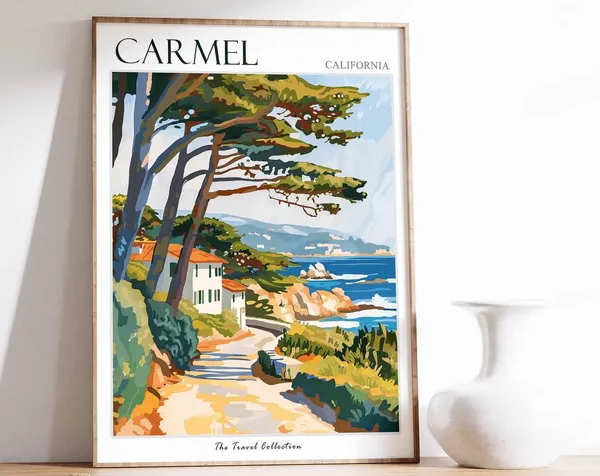 Carmel California Travel Poster, Coastal Wall Art Print