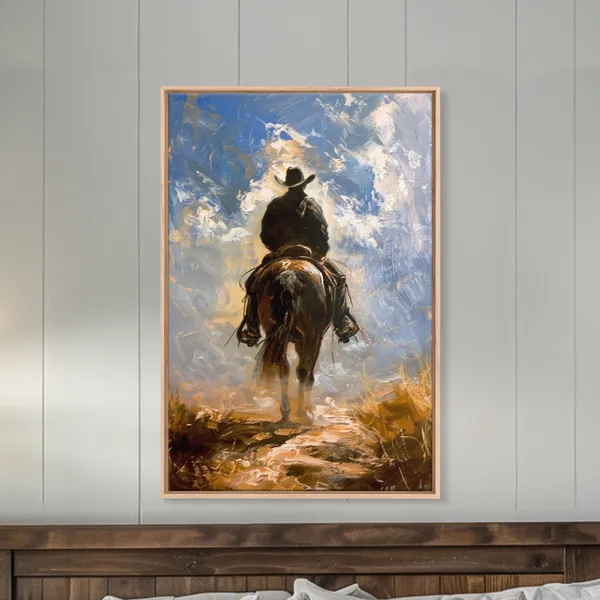 Cowboy Silhouette Riding Through the Plains, Western Art Print