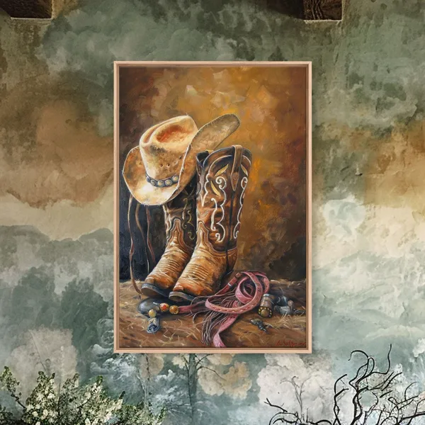 Cowboy Boots and Hat Rustic Western Art Print