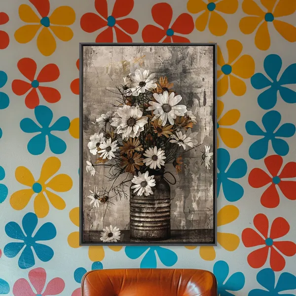 Rustic Metal Vase With Daisies, Farmhouse Art Print
