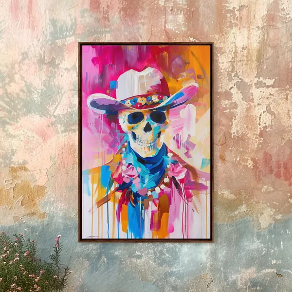 Vibrant Skeleton Cowboy Art Print, Western Decor