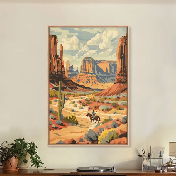 Cowboy In Southwestern Desert Landscape Art Print