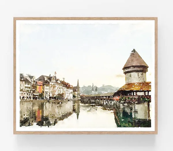 Lucerne Watercolor Travel Poster, European City