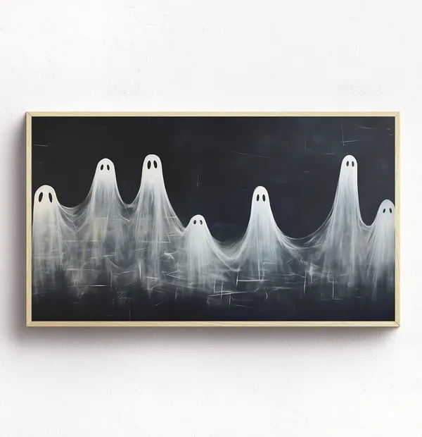 Halloween Ghost Minimalist Art Print, Black And White