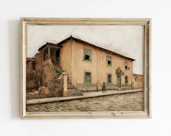 Vintage Brazil Painting, Sao Paolo Antique House Art Print