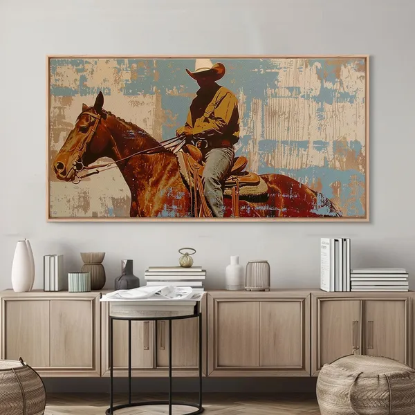 Minimalist Cowboy Desert Scene, Boho Art Print