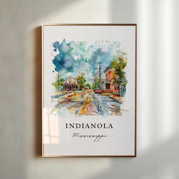 Indianola, Mississippi Watercolor Travel Poster Art