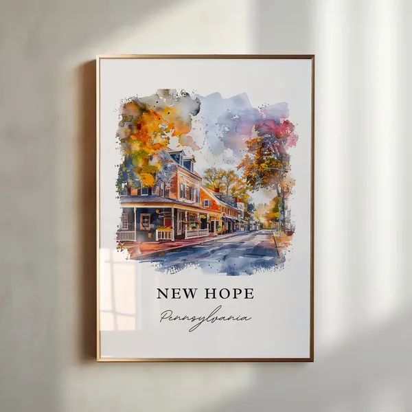 New Hope, PA Watercolor Travel Poster