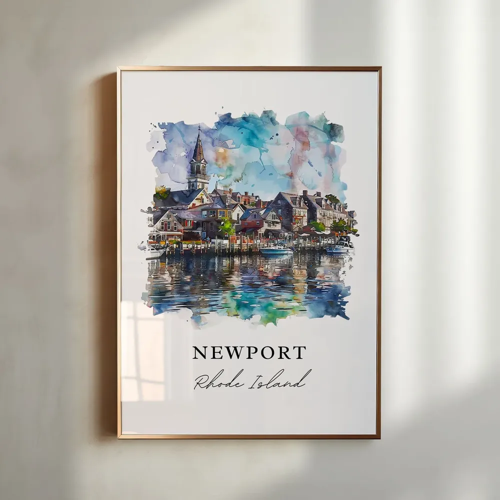 Newport Ri Watercolor Travel Poster, Aquidneck