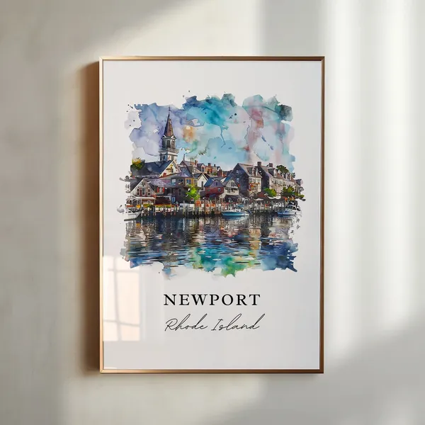 Newport Ri Watercolor Travel Poster, Aquidneck