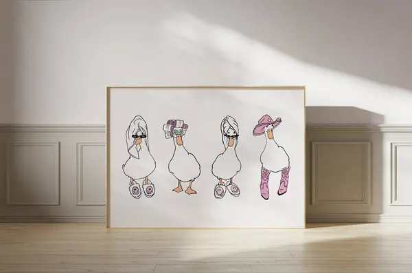 Ducks Towel Cowboy And Curlers Bathroom Poster