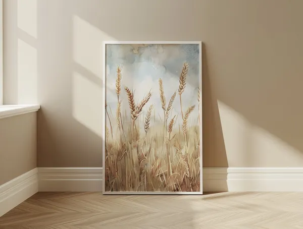 Wheat Vintage Watercolor Art Print, Country Landscape