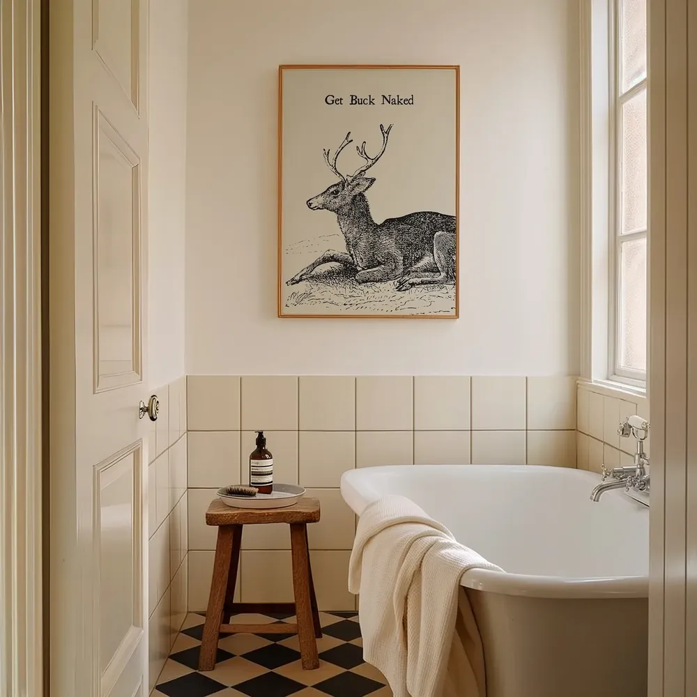 Vintage Retro Deer Bathroom Art Print - Image 2