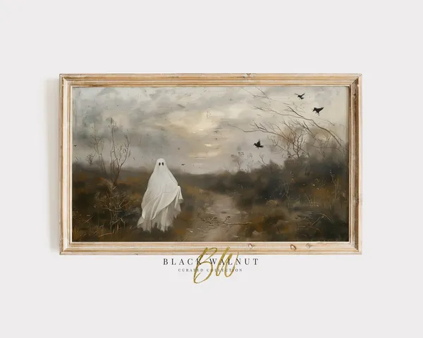 Ghost Field With Crows, Vintage Halloween Art Print