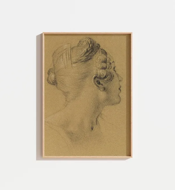 Vintage Warm Yellow Sketch of Woman Art Print