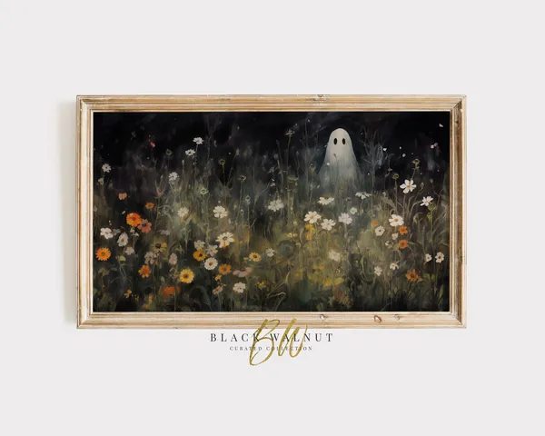 Ghost in Wildflowers Halloween Art Print