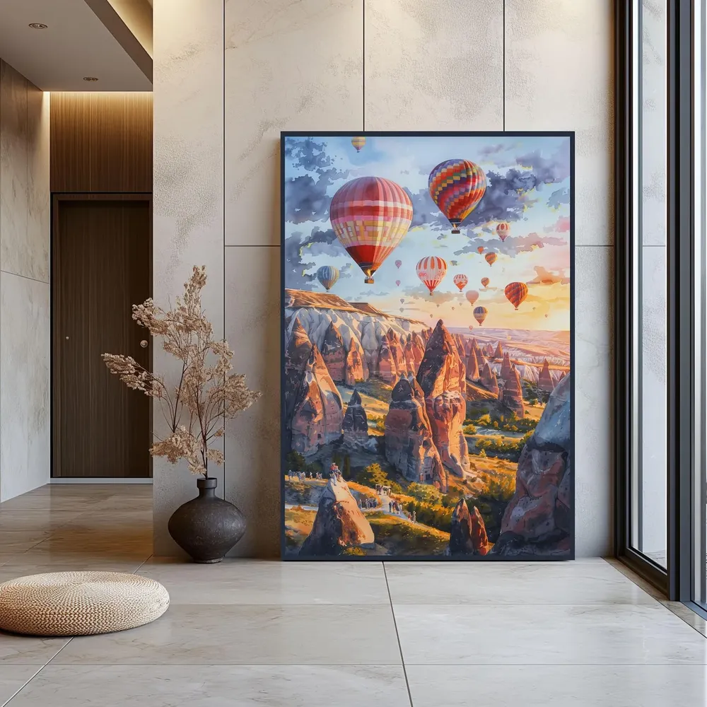 Watercolor Cappadocia Turkey Travel Poster, Hot Air Balloon - Image 3