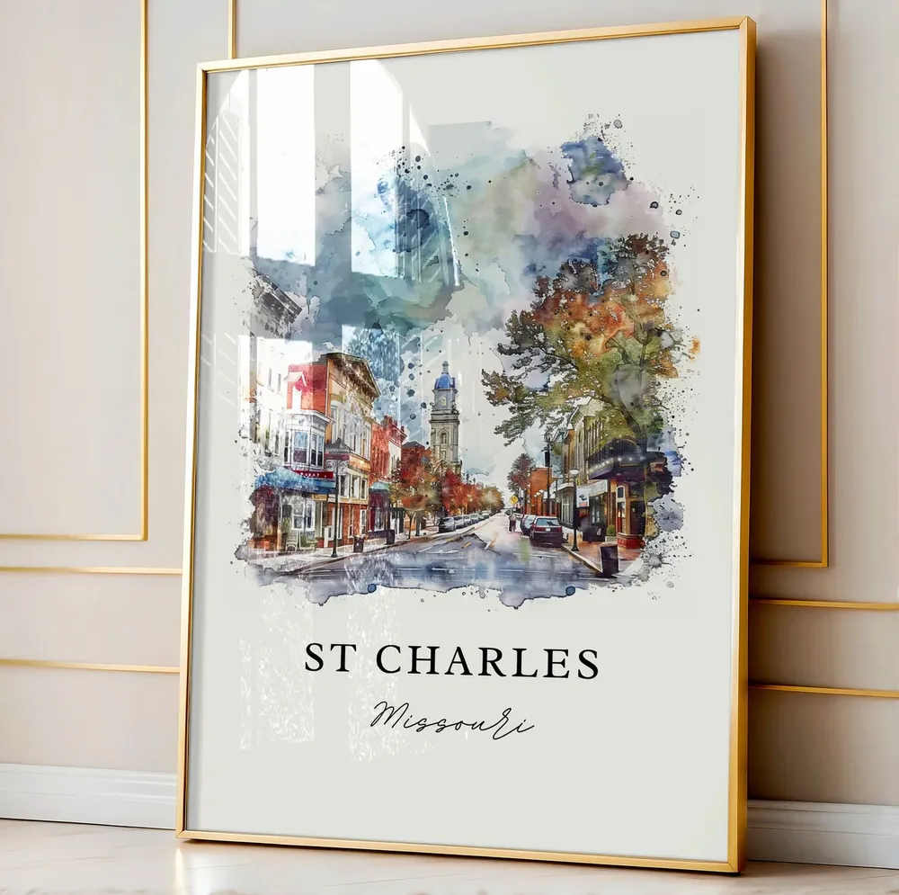 St Charles Missouri Watercolor Travel Poster, Housewarming - Image 4