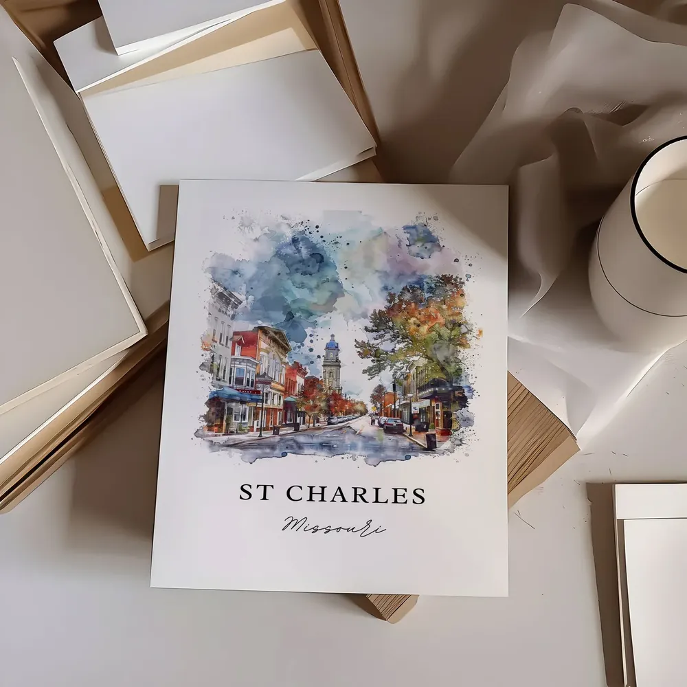 St Charles Missouri Watercolor Travel Poster, Housewarming - Image 6