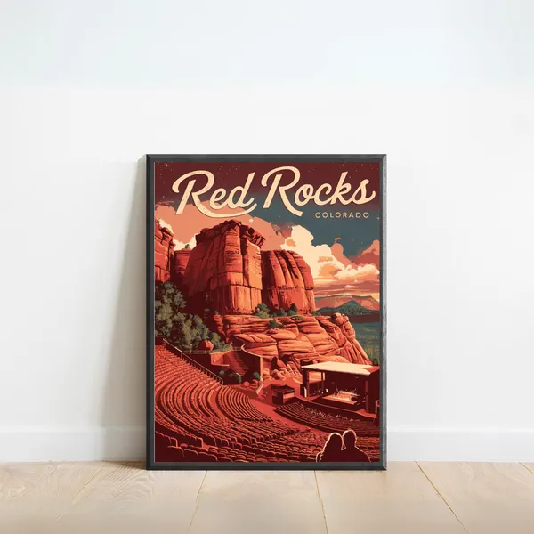 Red Rocks Vintage Travel Poster, Colorado Art Print