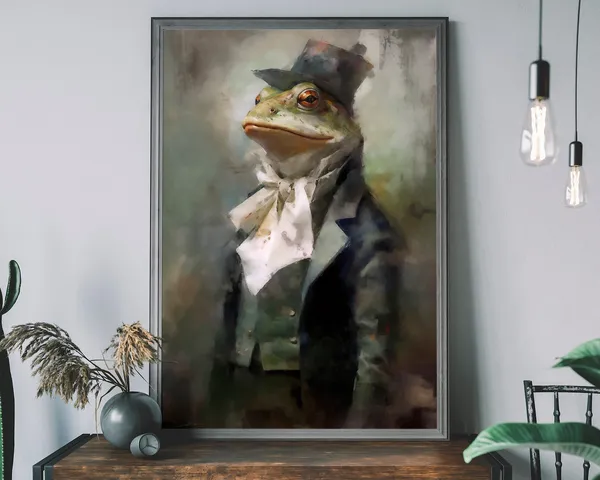 Frog Vintage Portrait Art Print, Renaissance Animal