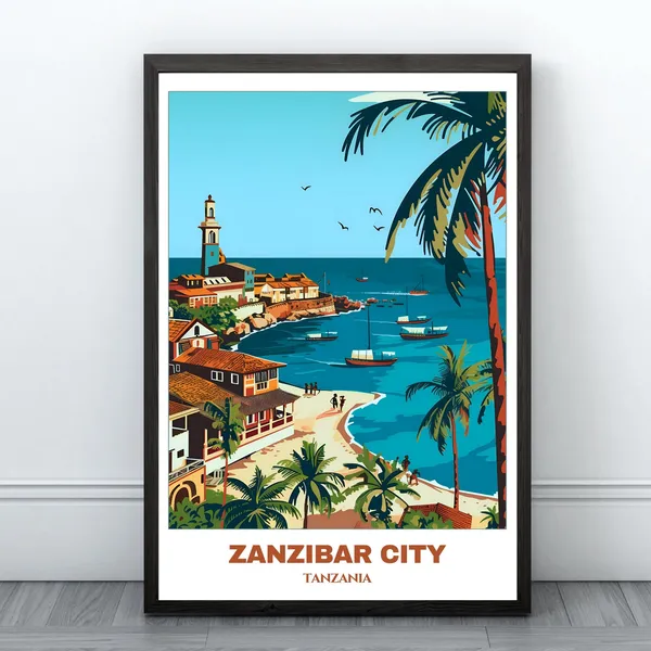 Zanzibar City Travel Poster, Stone Town Travel Art