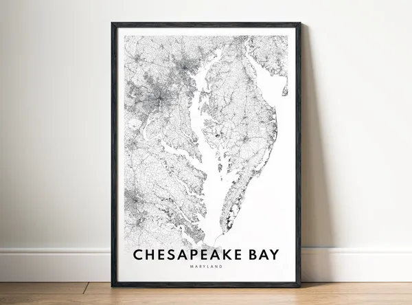 Chesapeake Bay Map Poster, Maryland Travel Map