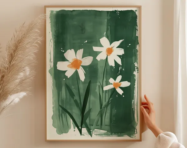 White Daisy Floral Watercolor Art Print, Spring Decor