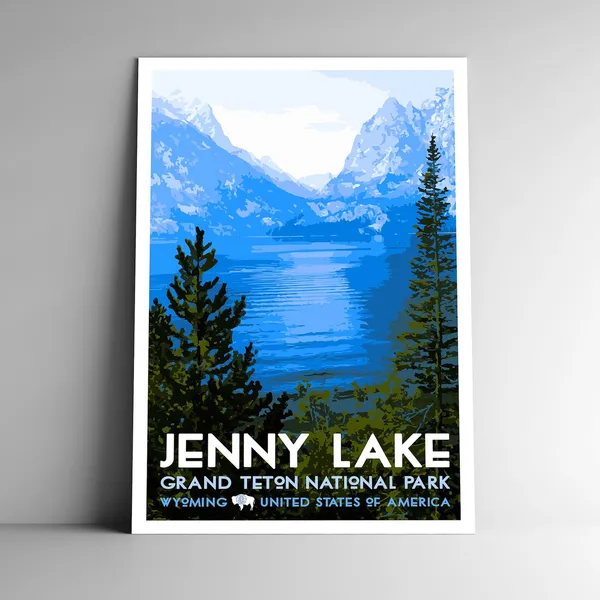Jenny Lake Wyoming Vintage Travel Poster, Travel Poster