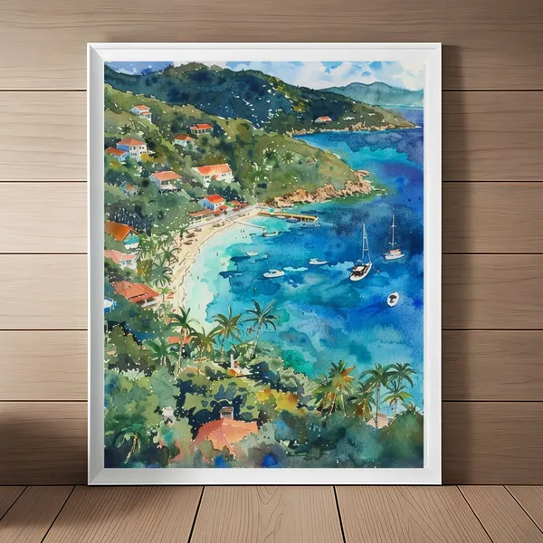St John Watercolor Art Print, Caribbean Beach Seascape