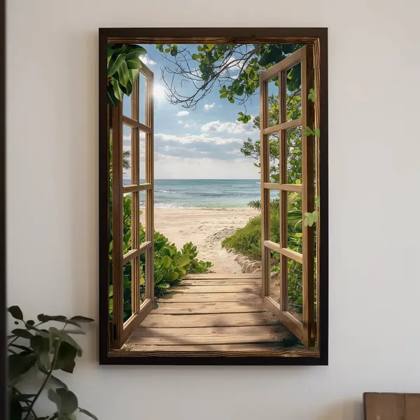 Pathway To The Beach 3D Faux Window View Art Print