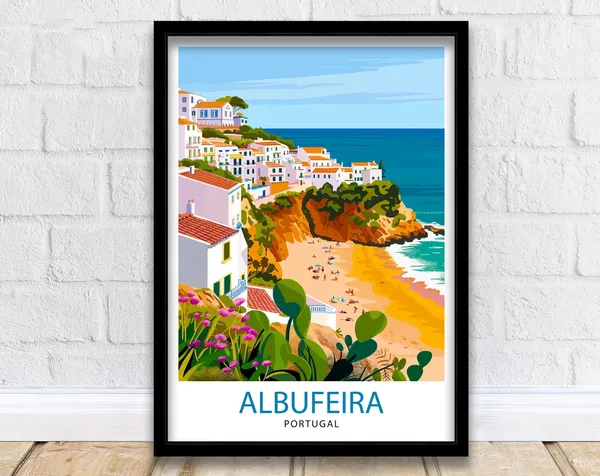 Albufeira Portugal Travel Poster, Europe Wall Decor