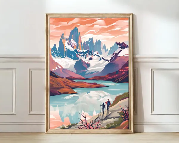 Patagonia Chile Travel Poster, Mountain Landscape