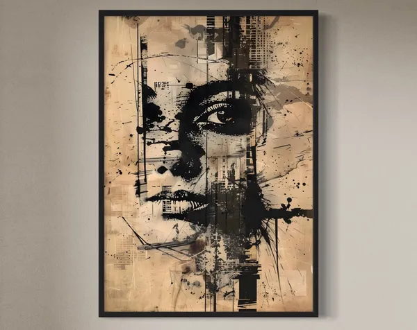Mysterious Female Face Ink Drawing, Minimalist Art Print