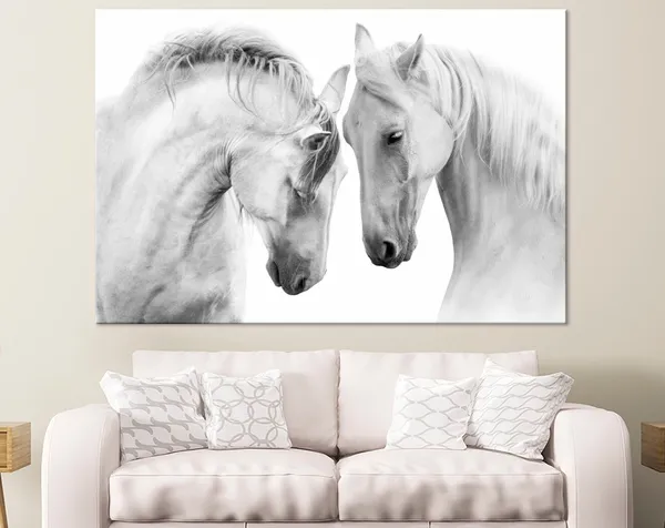 White Horses Pair, Farmhouse Horse Wall Art Print