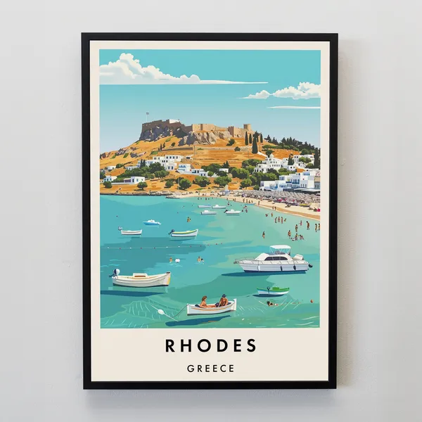 Rhodes Travel Poster, Greece Travel Art