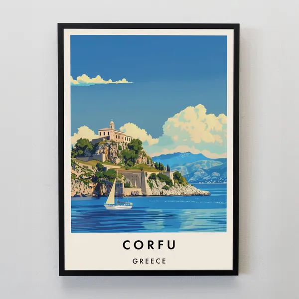 Corfu Travel Poster, Greece Travel Art