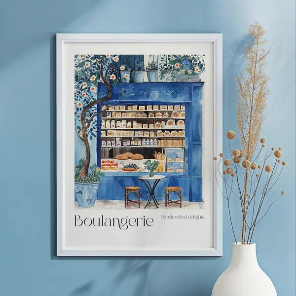 French Boulangerie Watercolor Art Print, Bakery Decor