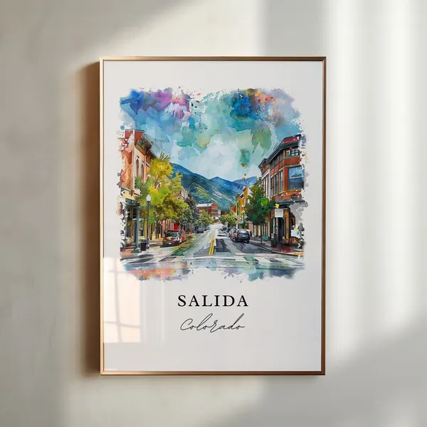 Salida Colorado Watercolor Travel Poster, Chaffee County