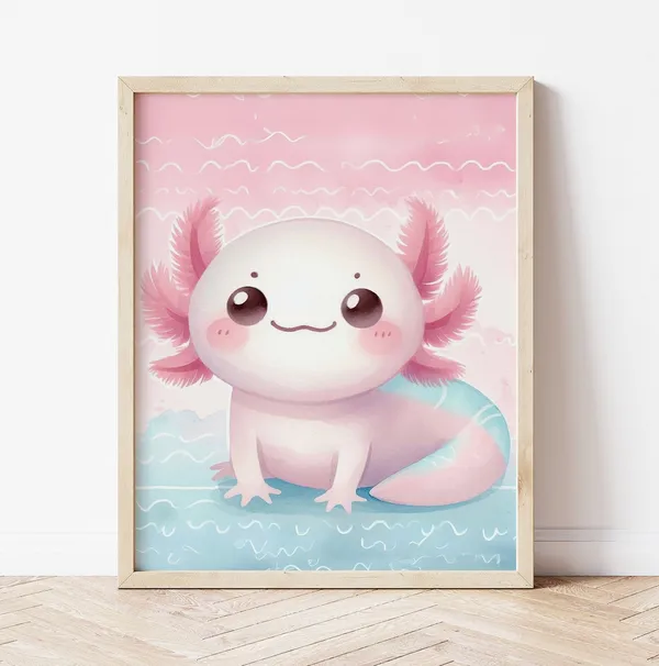 Axolotl Nursery Decor Art Print, Cute Kids Wall Art