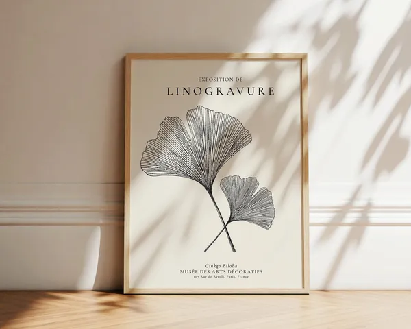 Ginkgo Linocut Botanical Art Print, Leaf Study